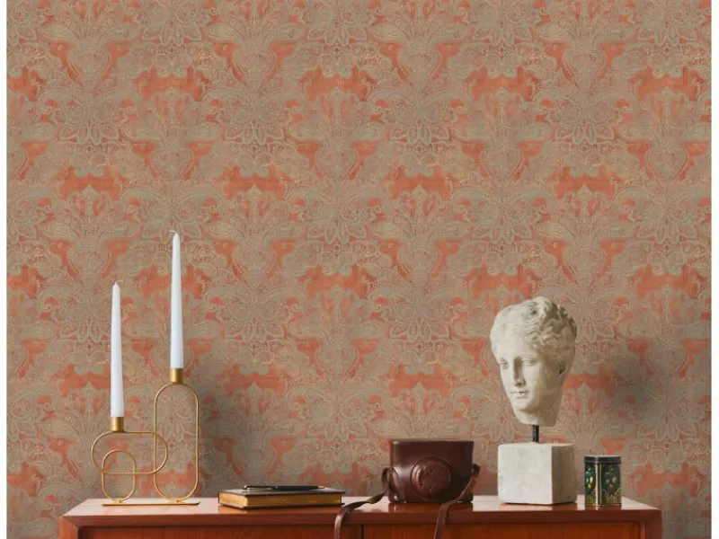 AS-Creation Vliestapete Ornament Klassisch Matt Leicht Strukt. Orange Türkis