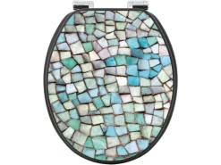 Banjado Anthrazit Toilettendeckel Mit Absenkautomatik WC-Sitz Soft Close Hygienischer Klodeckel MDF Mit Motiv Mosaik Blau