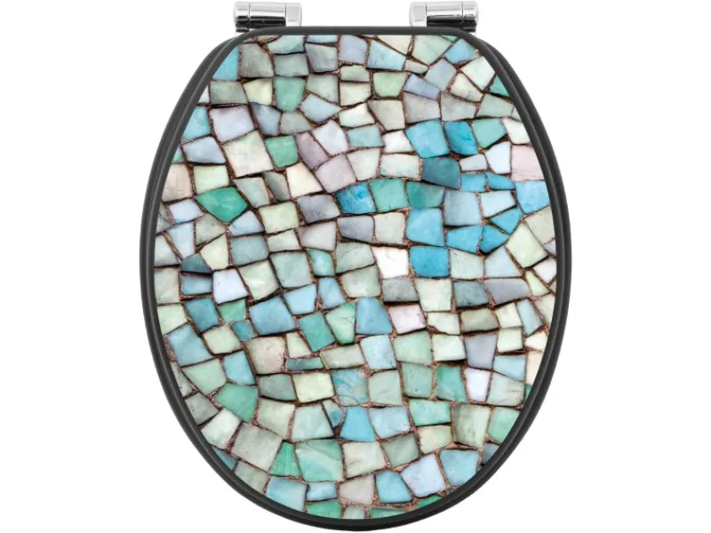 Banjado Anthrazit Toilettendeckel Mit Absenkautomatik WC-Sitz Soft Close Hygienischer Klodeckel MDF Mit Motiv Mosaik Blau