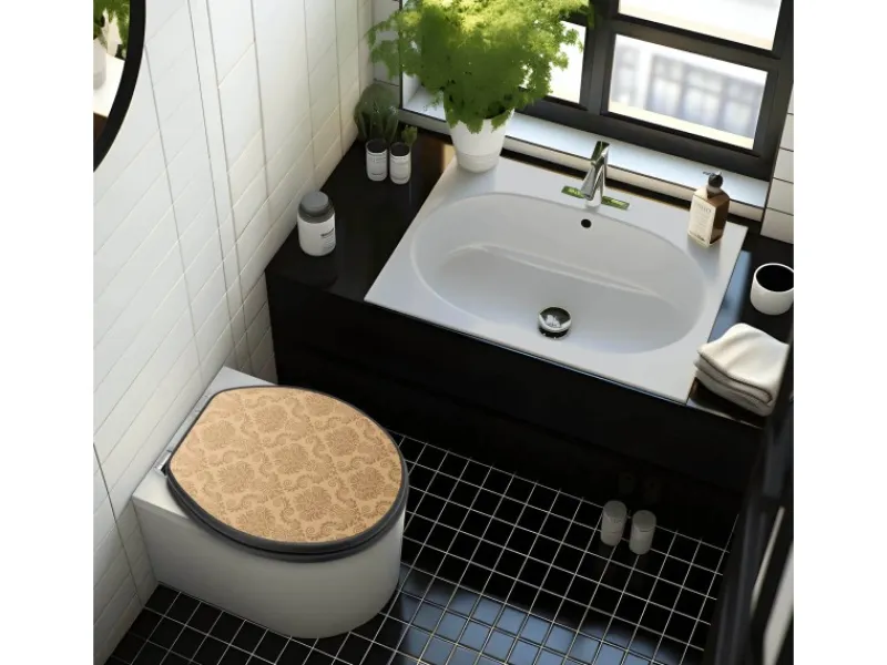 Banjado Anthrazit Toilettendeckel Mit Absenkautomatik WC-Sitz Soft Close Hygienischer Klodeckel MDF Mit Motiv Tapete Beige