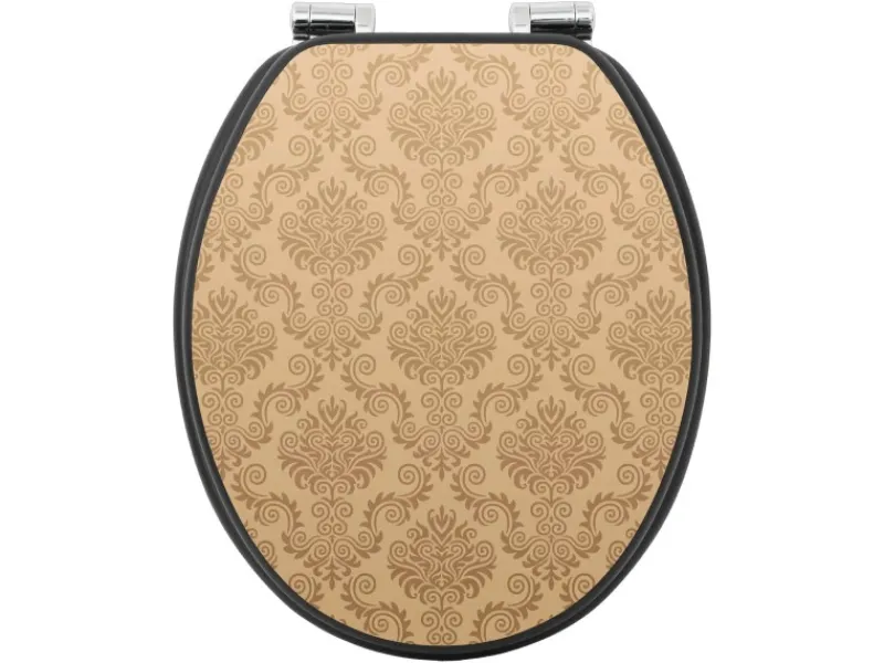 Banjado Anthrazit Toilettendeckel Mit Absenkautomatik WC-Sitz Soft Close Hygienischer Klodeckel MDF Mit Motiv Tapete Beige