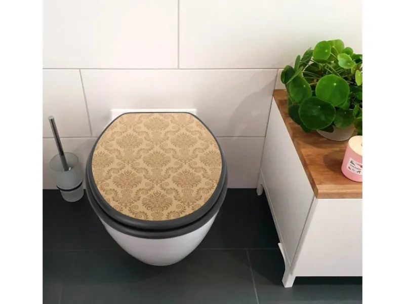Banjado Anthrazit Toilettendeckel Mit Absenkautomatik WC-Sitz Soft Close Hygienischer Klodeckel MDF Mit Motiv Tapete Beige