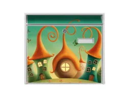 Banjado Briefkasten Weiß 36.2x32.2x10cm Groß / Inkl. Montagematerial & 2 Schlüsseln / Mit Namensschild Motiv Zwergenhausen