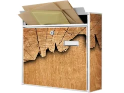 Outlet Banjado Briefkasten Weiß 36.2x32.2x10cm Groß / Inkl. Montagematerial & 2 Schlüsseln / Mit Namensschild Motiv Holz