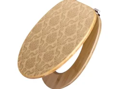 Banjado Design WC Sitz Bambus Toilettendeckel Toilettensitz Bambus Holz Klodeckel WC-Sitz Universal Scharnieren Motiv Tapete Beige