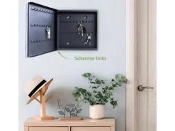 Banjado Großer Schlüsselkasten Glas 30x30cm Schwarz Scharnier Links 50 Haken Beschreibbar Magnetisch Motiv Holzplanken