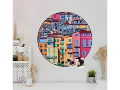 Banjado Magnettafel Rund Größe 47cm Magnetwand Schwarz Aus Metall Magnetpinnwand Pinnwand Motiv Häuserberg