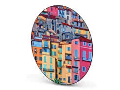 Banjado Magnettafel Rund Größe 47cm Magnetwand Schwarz Aus Metall Magnetpinnwand Pinnwand Motiv Häuserberg