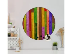 Banjado Magnettafel Rund Größe 47cm Magnetwand Schwarz Aus Metall Magnetpinnwand Pinnwand Motiv Holz Collage Bunt