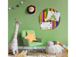 Banjado Magnettafel Rund Größe 47cm Magnetwand Schwarz Aus Metall Magnetpinnwand Pinnwand Motiv Holz Collage Bunt