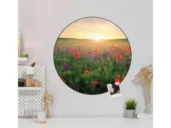 Banjado Magnettafel Rund Größe 47cm Magnetwand Schwarz Aus Metall Magnetpinnwand Pinnwand Motiv Sommerfeld