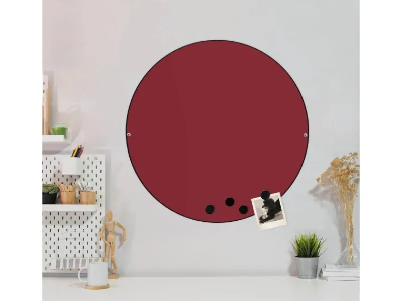 Banjado Magnettafel Rund Größe 47cm Magnetwand Schwarz Aus Metall Magnetpinnwand Pinnwand Motiv Burgund