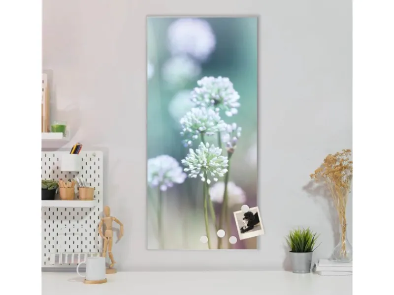 New Banjado Magnettafel 37x78cm Magnetwand Silber Aus Metall Magnetpinnwand Pinnwand Inkl. 4 Magnete Motiv Lauchblüte