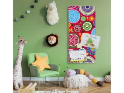 Banjado Magnettafel 37x78cm Magnetwand Silber Aus Metall Magnetpinnwand Pinnwand Inkl. 4 Magnete Motiv Retro Kreise