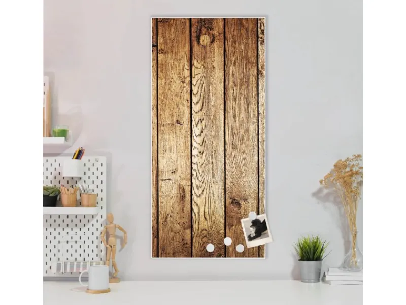 Sale Banjado Magnettafel 37x78cm Magnetwand Weiß Aus Metall Magnetpinnwand Pinnwand Inkl. 4 Magnete Motiv Geöltes Holz