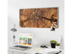 Banjado Magnettafel 78x37cm Magnetwand Silber Aus Metall Magnetpinnwand Pinnwand Inkl. 4 Magnete Motiv Jahresringe