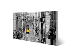 Banjado Magnettafel 78x37cm Magnetwand Silber Aus Metall Magnetpinnwand Pinnwand Inkl. 4 Magnete Motiv Lissabon