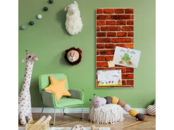 Banjado Magnettafel 37x78cm Magnetwand Weiß Aus Metall Magnetpinnwand Pinnwand Inkl. 4 Magnete Motiv Ziegelwand