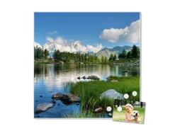 Banjado Magnettafel 50x50cm Magnetwand Weiß Aus Metall Magnetpinnwand Pinnwand Inkl. 4 Magnete Motiv Gebirgssee