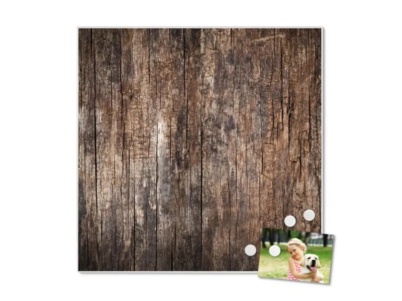 Banjado Magnettafel 50x50cm Magnetwand Weiß Aus Metall Magnetpinnwand Pinnwand Inkl. 4 Magnete Motiv Altes Holz