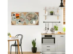 Banjado Magnettafel 78x37cm Magnetwand Weiß Aus Metall Magnetpinnwand Pinnwand Inkl. 4 Magnete Motiv Historische Weltkarte