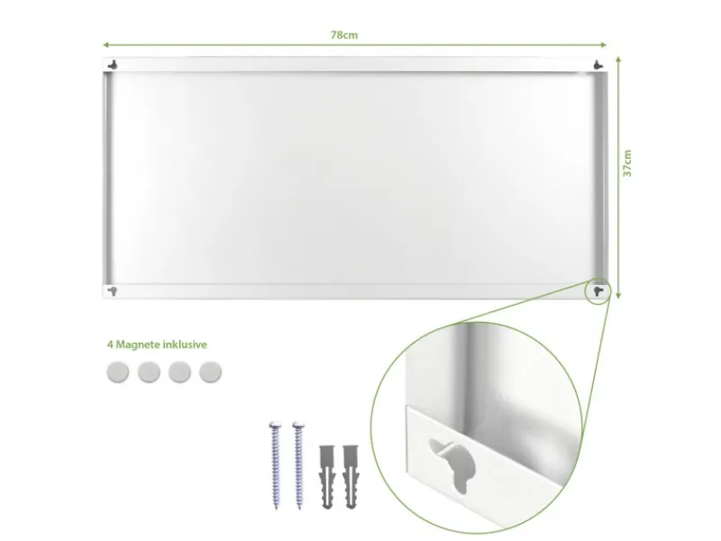 Hot Banjado Magnettafel 78x37cm Magnetwand Weiß Aus Metall Magnetpinnwand Pinnwand Inkl. 4 Magnete Motiv Grüne Fliesen