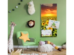 Banjado Magnettafel 37x78cm Magnetwand Silber Aus Metall Magnetpinnwand Pinnwand Inkl. 4 Magnete Motiv Sonnenblumenmeer