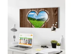 Banjado Magnettafel 78x37cm Magnetwand Silber Aus Metall Magnetpinnwand Pinnwand Inkl. 4 Magnete Motiv Ausblick Mit Herz