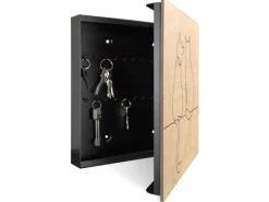 Banjado Schlüsselkasten Holz 30x30cm Scharnier Rechts 50 Haken Design Schlüsselbox Motiv Katzenliebe 2