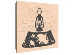 Banjado Schlüsselkasten Holz 30x30cm Schwarz Scharnier Rechts 50 Haken Design Schlüsselbox Motiv Entdecker-Laterne