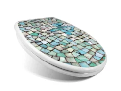 Banjado Toilettendeckel Mit Absenkautomatik WC-Sitz Soft Close Weiß Hygienischer Duroplast Leichte Montage Mit Motiv Mosaik Blau