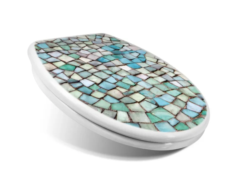 Banjado Toilettendeckel Mit Absenkautomatik WC-Sitz Soft Close Weiß Hygienischer Duroplast Leichte Montage Mit Motiv Mosaik Blau