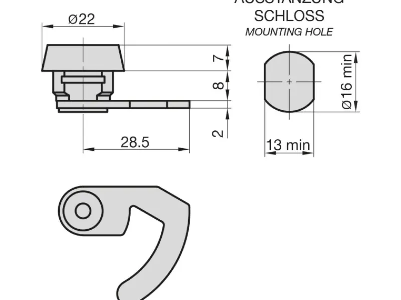 Basi - Hebelschloss - HS 359 - Gleichschließend - für Geldkassetten - mit Klammer - 9000-1359
