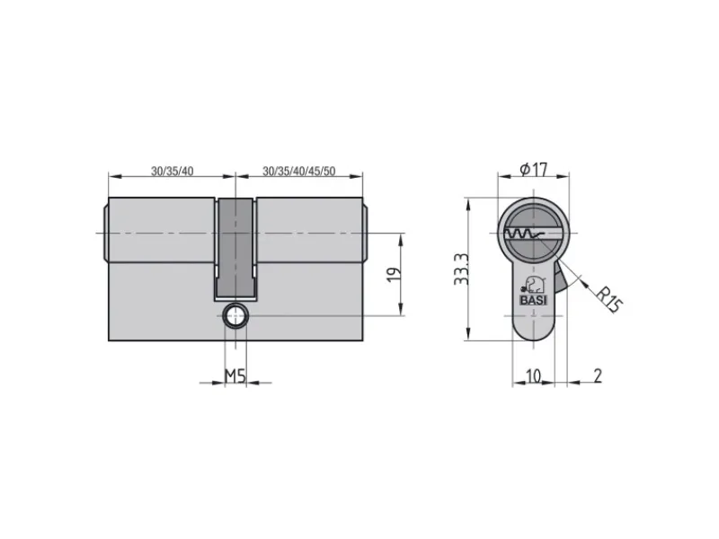 Basi - V55 - Profil-Doppelzylinder - 35/40 mm - Verschiedenschließend