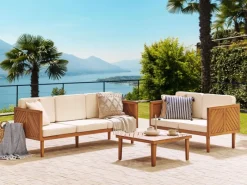 Beliani Gartensofa Heller Holzfarbton Beige 65x179x76