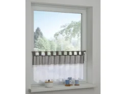 Hot Bennetti Bistrogardine Batist mit Spitzenborte Silbergrau 45 x 135 cm