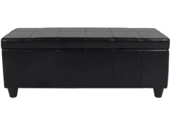Hot BERLINLODGE Aufbewahrungs-Truhe Sitzbank Lars 45x112x45cm Leder & Kunstleder Schwarz