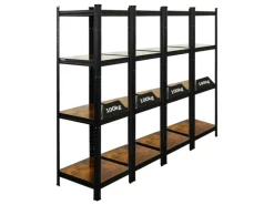 BERLINLODGE 4er Wohnregal Ragnar Set HxBxT 150x45x45cm Fachlast 100kg Vintagebraun-Schwarz