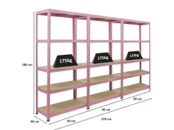 BERLINLODGE Mega Deal 3x Wohnregal PINK LADY HxBxT 180x90x40cm Fachlast 175kg 5 Ebenen Pink Bücherregal Standregal Büroregal