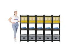 BERLINLODGE Mega Deal 5x Wohnregal Ragnar HxBxT 150x45x45cm Fachlast 100kg Matt Shwarz Bücherregal Standregal Büroregal für Wohnzimmer