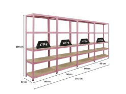 BERLINLODGE Mega Deal 4x Wohnregal PINK LADY HxBxT 180x90x40cm Fachlast 175kg 5 Ebenen Pink Bücherregal Standregal Büroregal