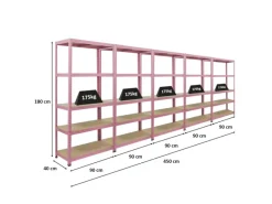 BERLINLODGE Mega Deal 5x Wohnregal PINK LADY HxBxT 180x90x40cm Fachlast 175kg 5 Ebenen Pink Bücherregal Standregal Büroregal