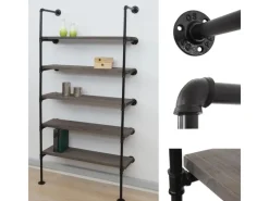 Online BERLINLODGE Standregal HxBxT 165x80x28cm Industriedesign Holz Metall Wohnregal Bücherregal Ablageregal Grau-Braun