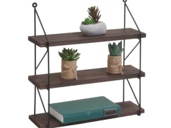 BERLINLODGE Wandregal HxBxT 40x40x13cm 3 Regalböden Metall Massiv-Holz Industrial Hängeregal Schweberegal Regal Dunkelbraun