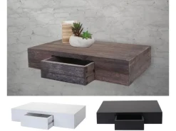 Outlet BERLINLODGE Wandregal Ilse HxBxT 8x40x25cm Regal Hängeregal Mit Schublade 40cm Weiß