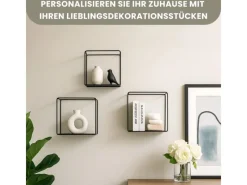 BERLINLODGE Wandregal Metall 3er Set Schwarz Schweberegal 3-Teiliges Hängeregal Würfelregal Schrankregal Wanddeko Und Ablage Schwarz