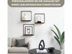 BERLINLODGE Wandregal Metall/Bambus 3er Set Schweberegal 3-Teiliges Hängeregal Würfelregal Schrankregal Wanddeko Und Ablage Schwarz/Holz