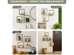BERLINLODGE Wandregal Metall/Bambus 3er Set Schweberegal 3-Teiliges Hängeregal Würfelregal Schrankregal Wanddeko Und Ablage Schwarz/Holz