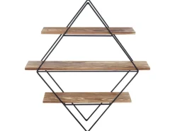 Outlet BERLINLODGE Wandregal Rautenförmig HxBxT 60x55x12cm Industriedesign Echtholz Hängeregal Regal Braun
