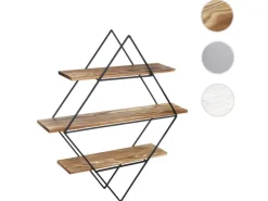 Outlet BERLINLODGE Wandregal Rautenförmig HxBxT 60x55x12cm Industriedesign Echtholz Hängeregal Regal Braun